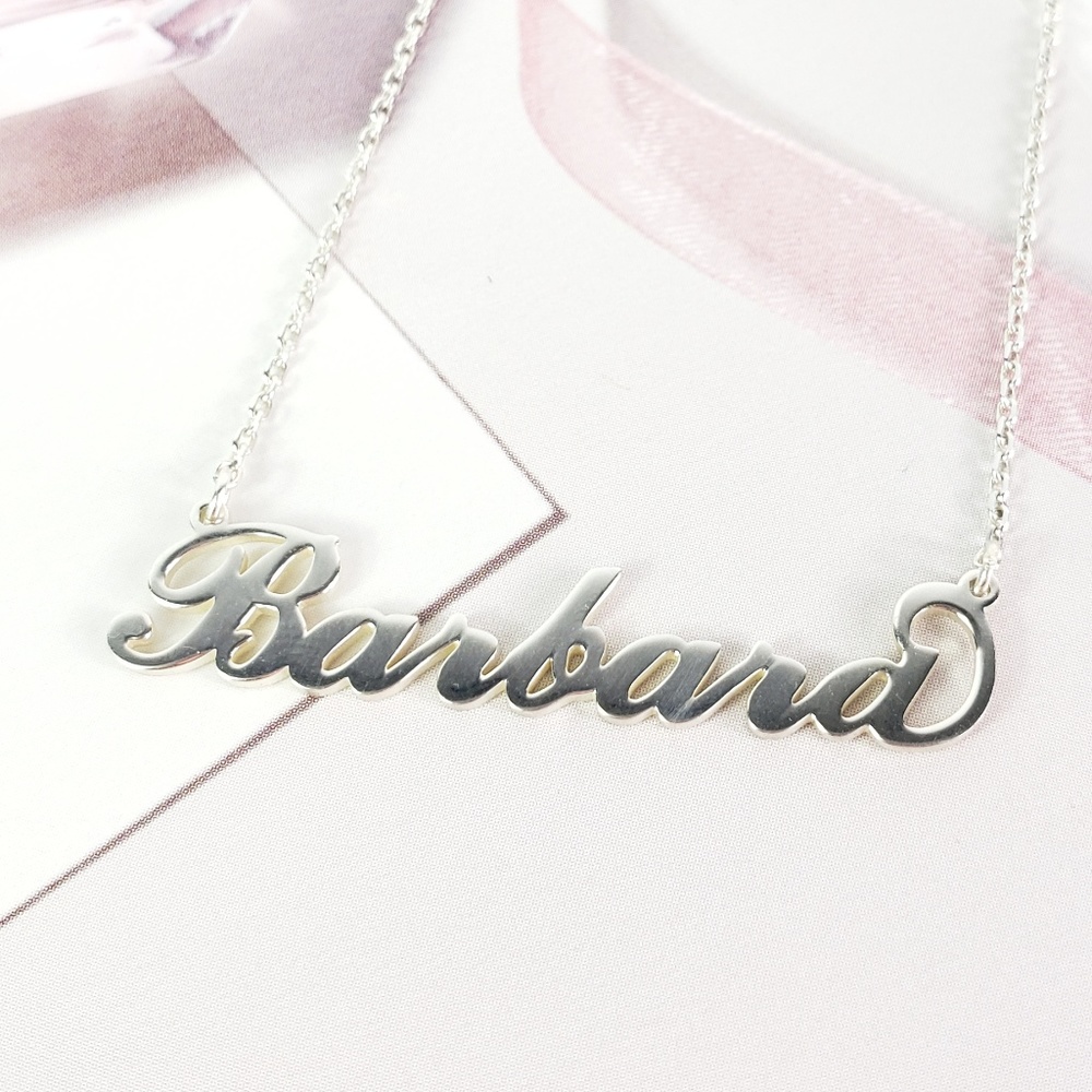 SOLD Personalized Script Name Necklace Silver - Picture 3 of 8
